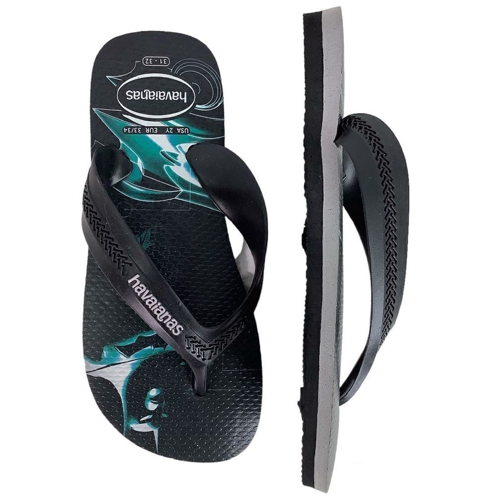 NWOT! Havaianas Batman Flip Flops Black Teal Boys Water Sandals Sz 2Y/EUR 33/34